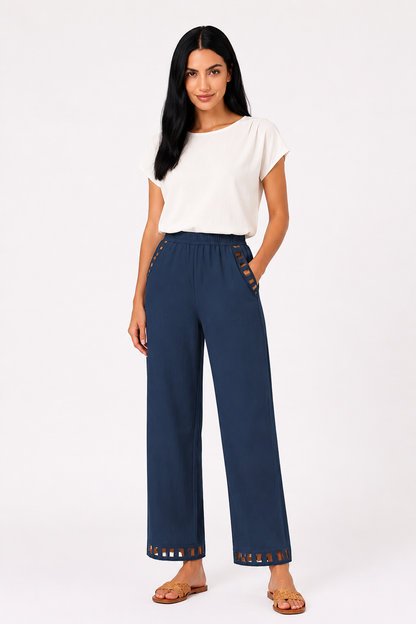 Pantalón de lino chic para mujer de la marca Vera Serrat, en color neutro, con diseño elegante y cómodo.