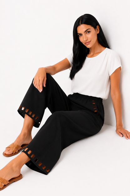 Pantalón de lino chic para mujer de la marca Vera Serrat, con diseño elegante y cómodo para looks casual y sofisticados.
