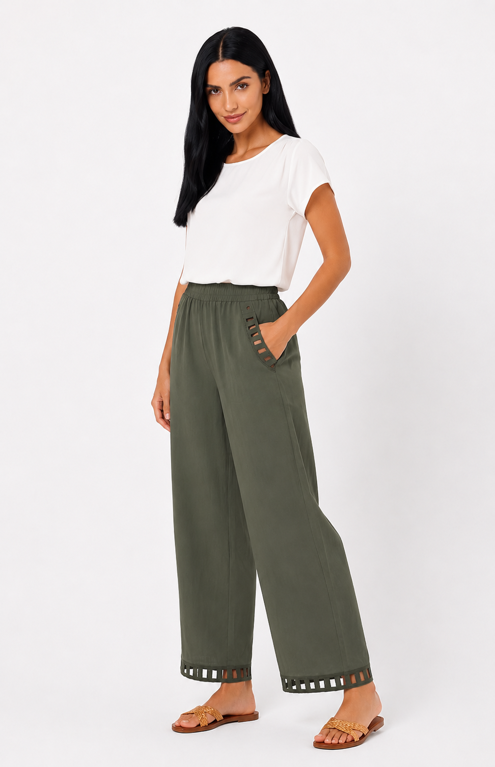 Pantalón de lino chic para mujer de la marca Vera Serrat, con diseño elegante y cómodo en color neutro.