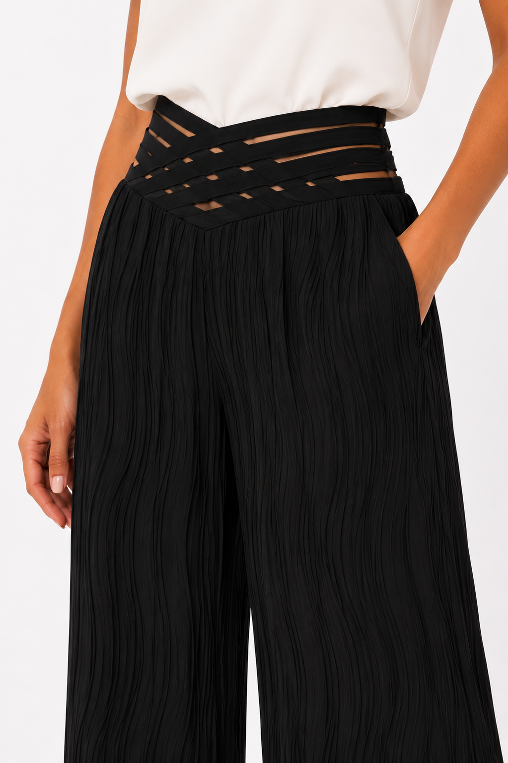 Pantalón de cintura alta Vera Serrat Emma, en color negro, con diseño ajustado y elegante para mujer.