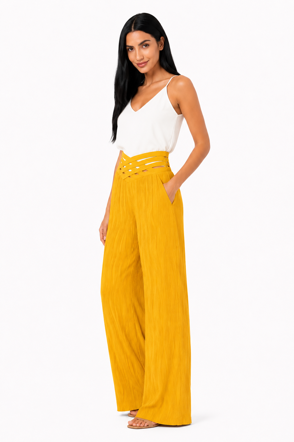 Pantalón de cintura alta Emma de Vera Serrat, en color negro, con diseño ajustado y estilo elegante para mujer.