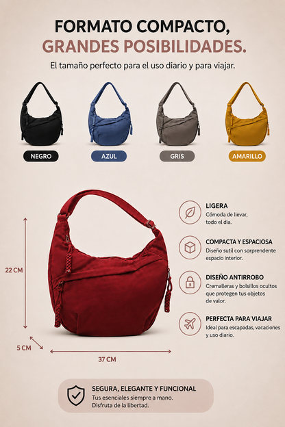 Bolso Bandolera de Nylon con Diseño Media Luna Beige