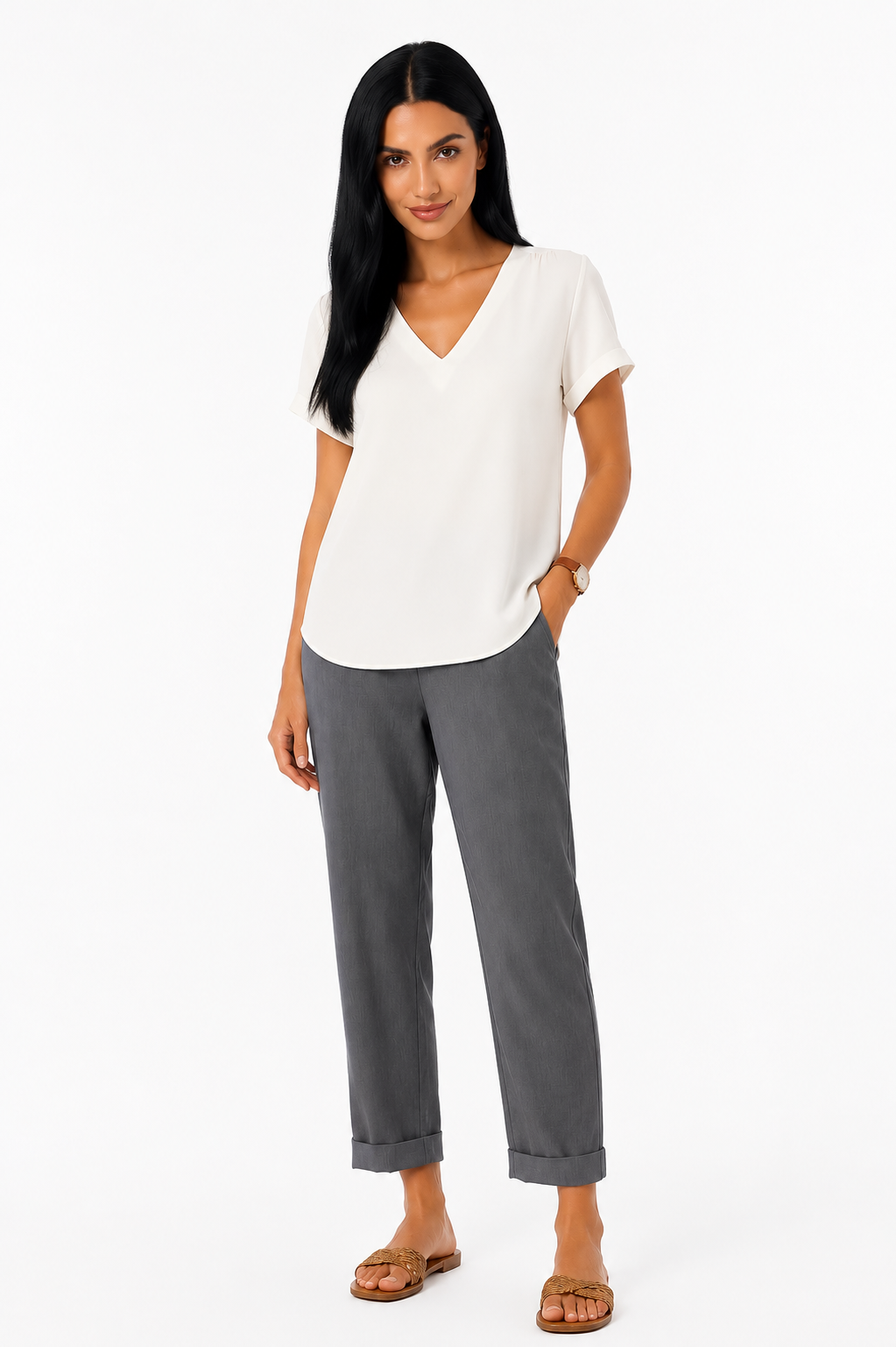Pantalón recto de lino ligero Vera Serrat con bolsillos, ideal para un estilo cómodo y veraniego.