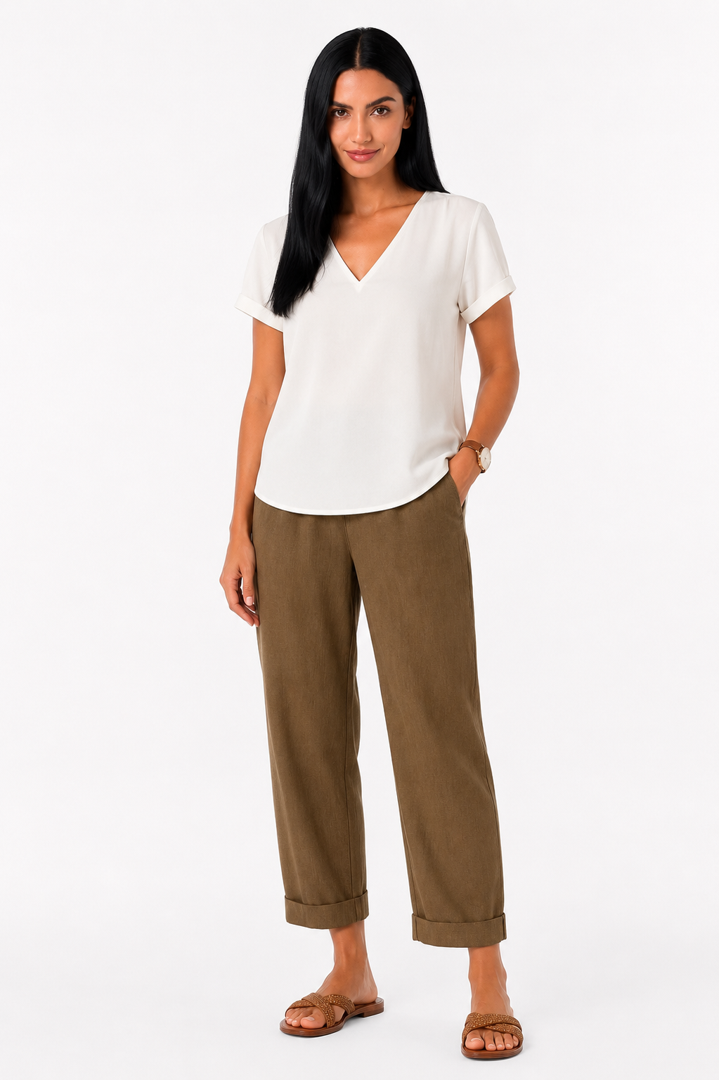 Pantalón recto de lino Aitana de Vera Serrat, pantalones ligeros con bolsillos, estilo casual y cómodo para verano.
