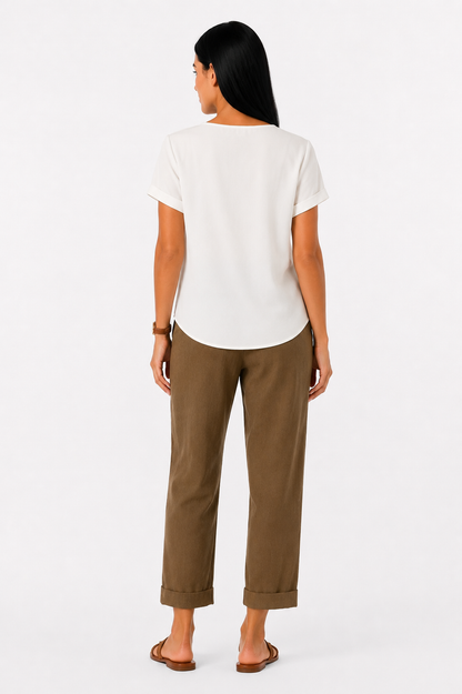Pantalón recto de lino para mujer de Vera Serrat, pantalones livianos con bolsillos y diseño cómodo y elegante.