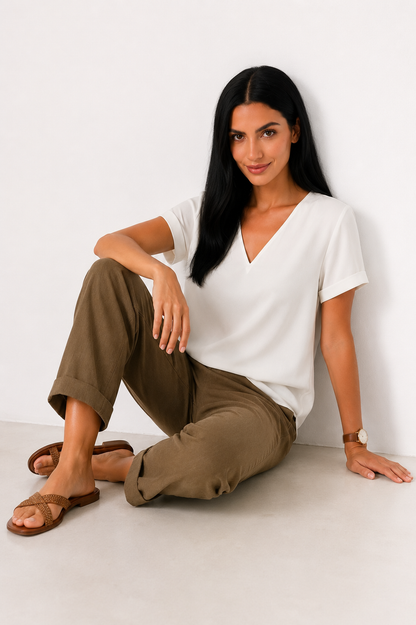 Pantalón recto de lino Aitana de Vera Serrat, pantalones ligeros con bolsillos, ideal para estilos casuales y cómodos.