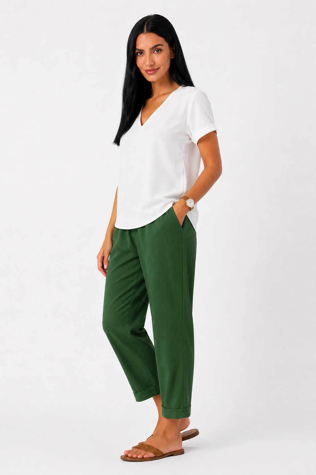 Pantalón recto de lino ligero Vera Serrat con bolsillos, en color natural, con diseño cómodo y estilo casual.