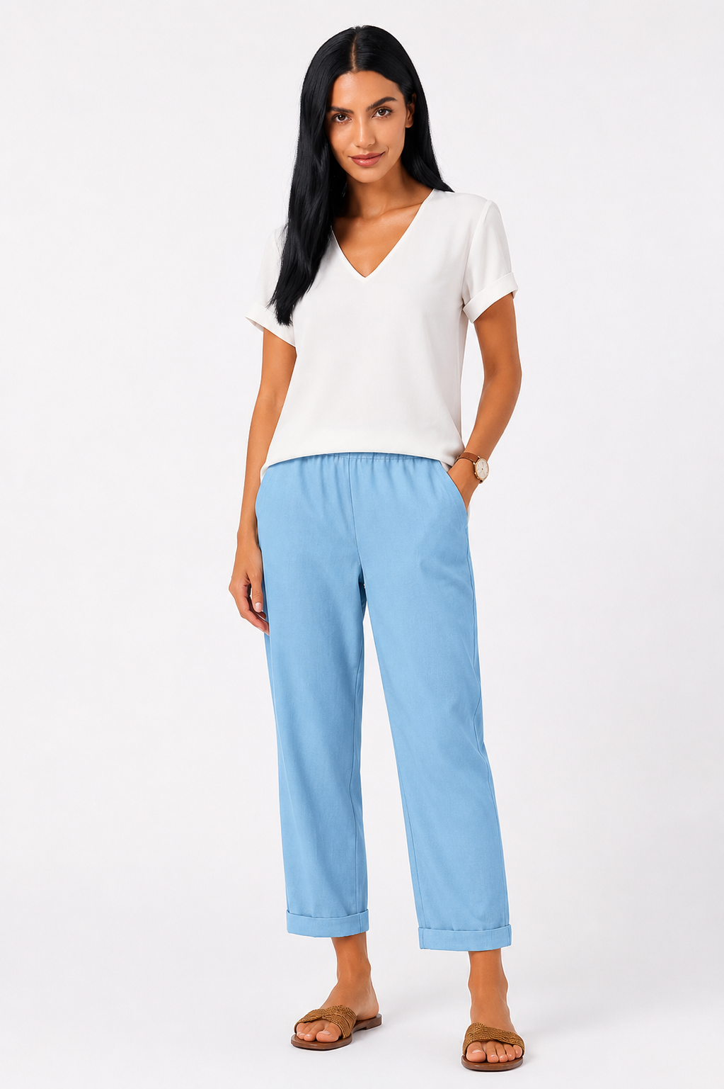 Pantalón recto de lino Aitana de Vera Serrat, pantalones ligeros con bolsillos, estilo casual y cómodo para mujer.