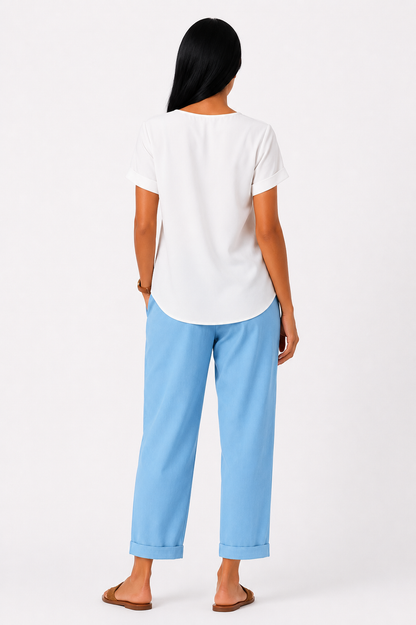 Pantalón recto de lino Aitana de Vera Serrat con bolsillos, pantalones ligeros y cómodos para mujer.