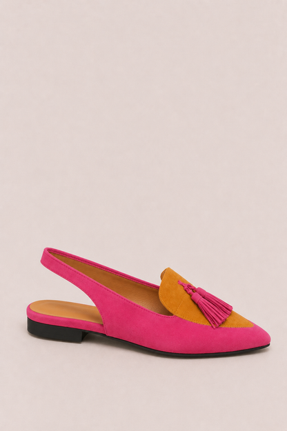 Zapatos slingback Aurora de Vera Serrat con borlas, calzado elegante en color neutro, detalles de borlas y diseño sofisticado.
