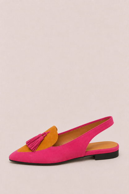 Zapatos slingback Aurora de Vera Serrat con borlas, calzado elegante en color neutro y diseño moderno para ocasiones especiales.