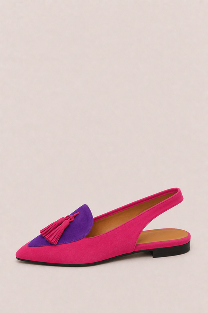 Zapatos slingback Aurora de Vera Serrat con borlas, diseño elegante y cómodo en color neutro para mujer.