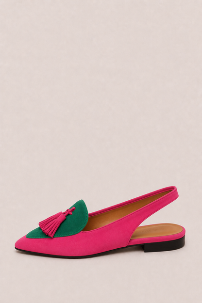 Zapatos slingback Aurora de Vera Serrat con borlas, diseño elegante en color neutro, ideales para ocasiones especiales.