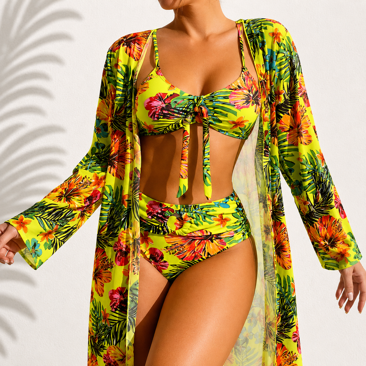 Bikini Tropical de 3 Piezas con Kimono