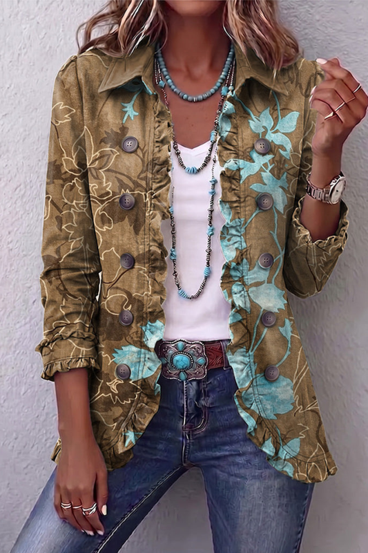 Chaqueta Bohemia Floral Degradada con Volantes
