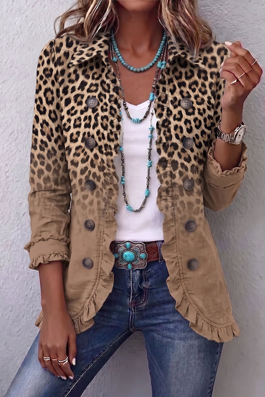 Candela | Chaqueta Vintage de Leopardo Degradado con Volantes