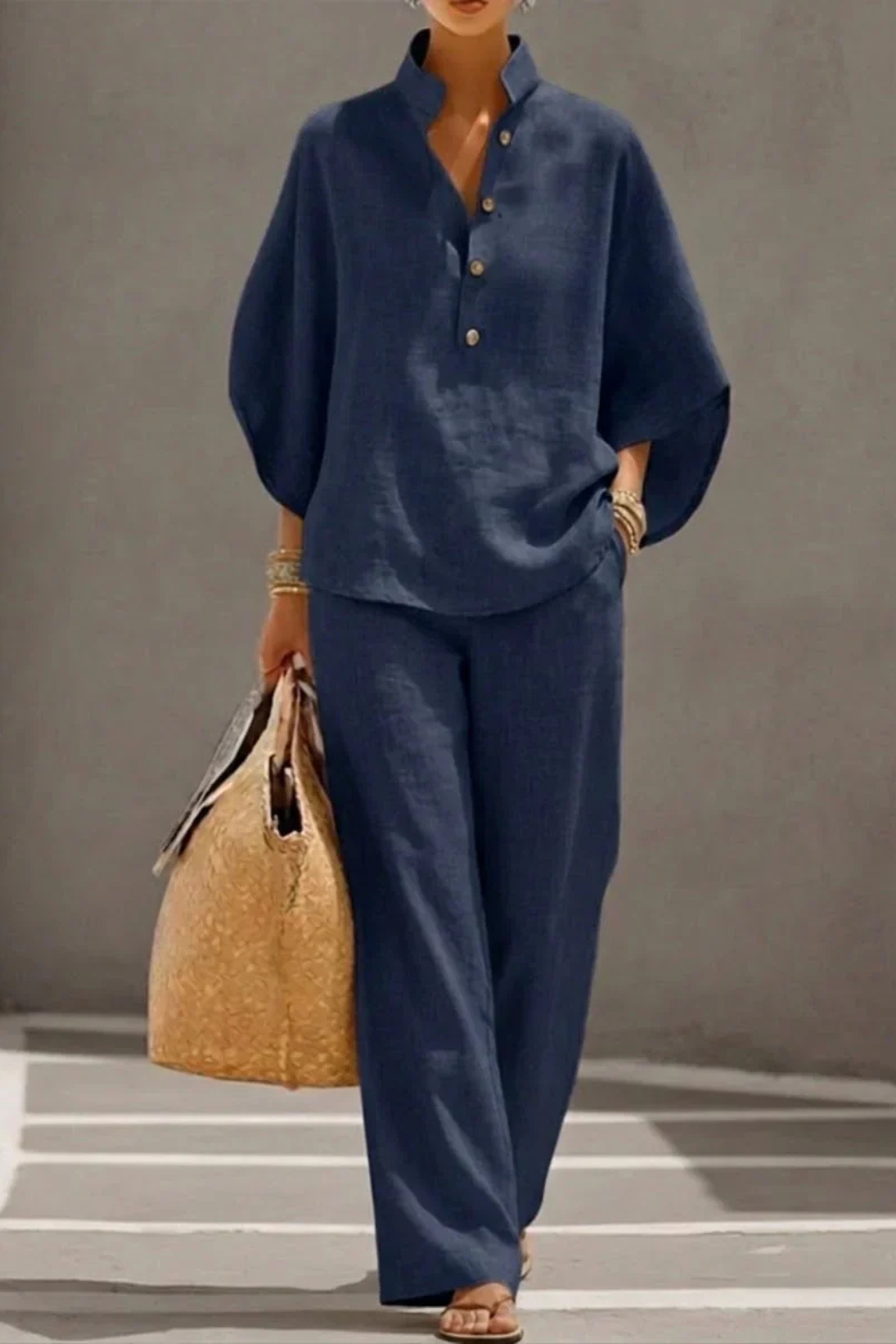 Maribel | Conjunto de lino fluido con blusa y pantalón ancho
