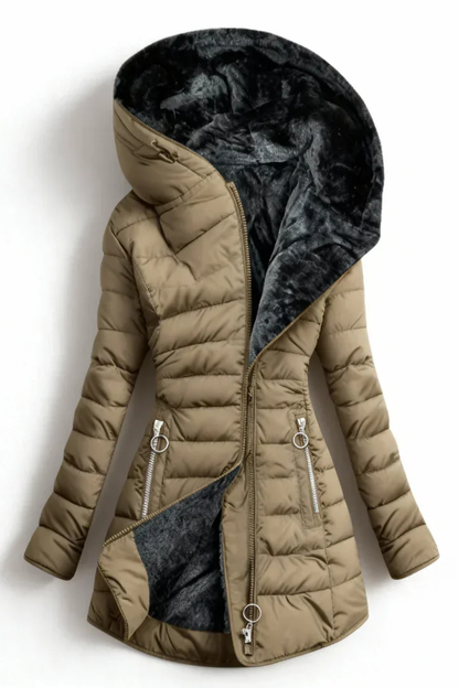 Alicia | Abrigo Slim Fit con Capucha de Pelo