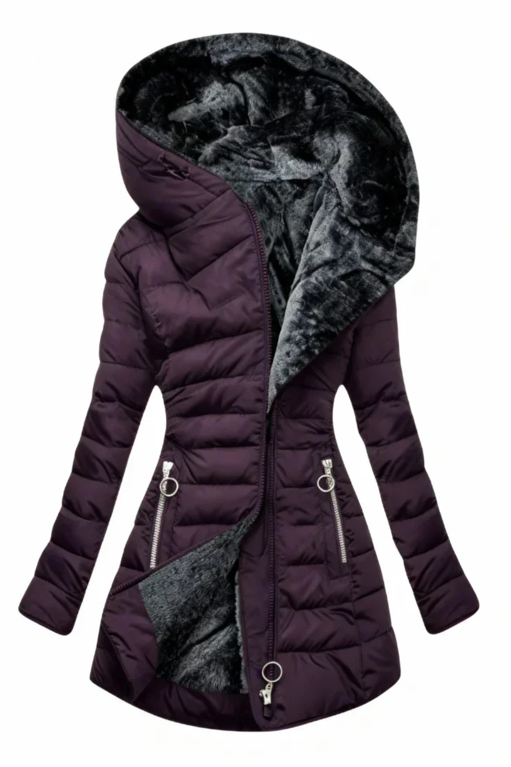 Alicia | Abrigo Slim Fit con Capucha de Pelo