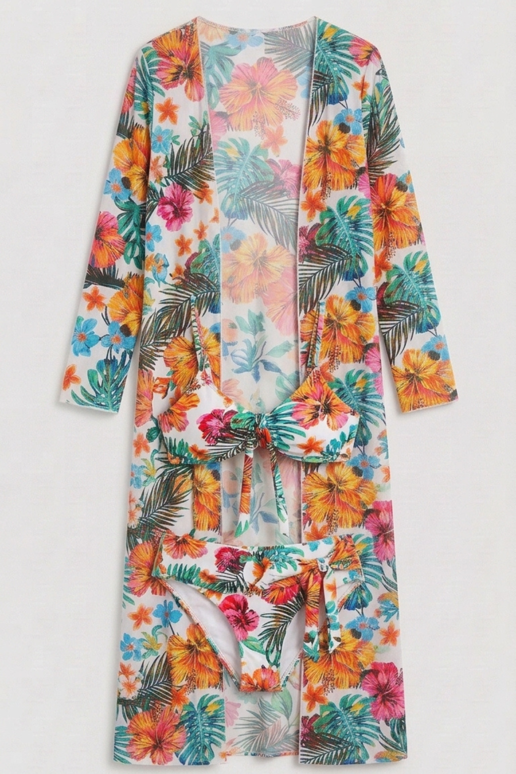 Bikini Tropical de 3 Piezas con Kimono