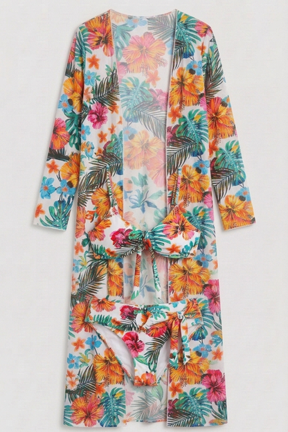 Bikini Tropical de 3 Piezas con Kimono