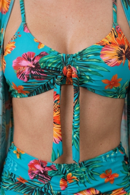 Bikini Tropical de 3 Piezas con Kimono