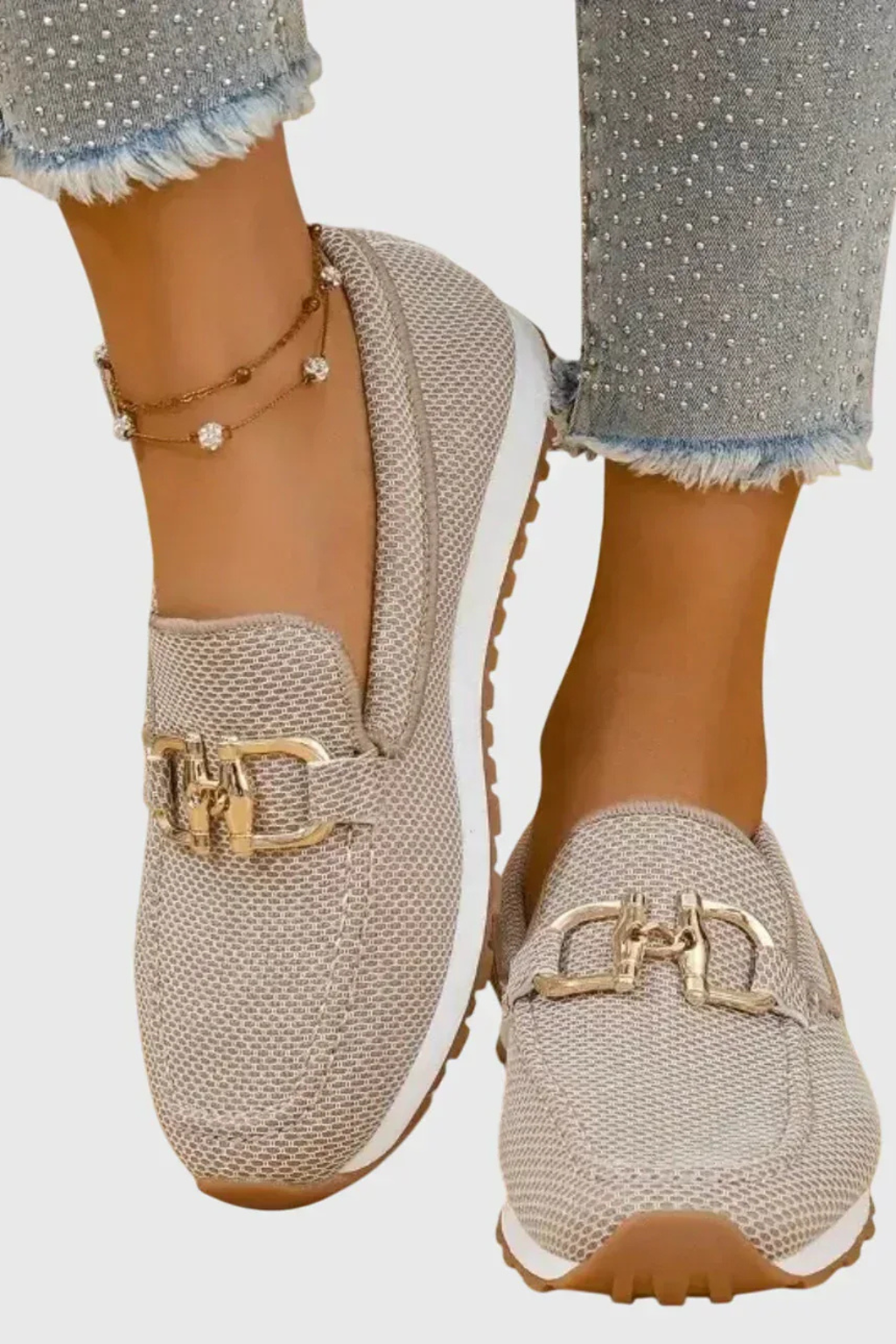 Chiara | Mocasines Ortopédicos Transpirables con Detalle Dorado