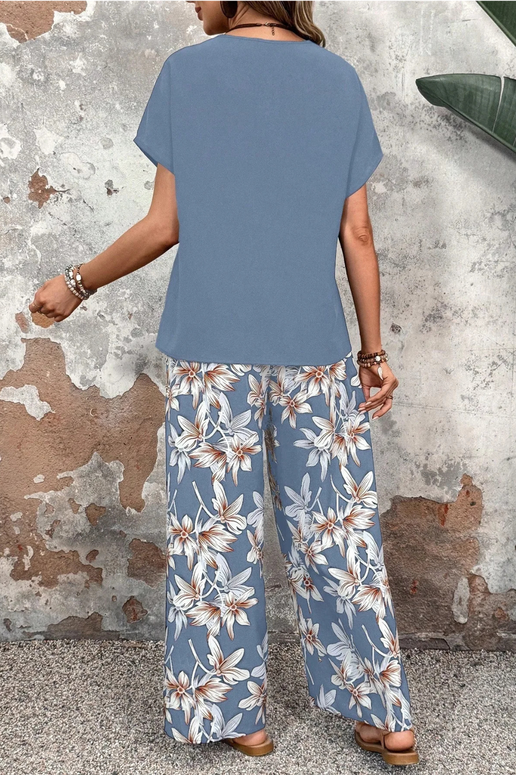 Daniela | Conjunto Floral de Dos Piezas con Pantalón de Pierna Ancha