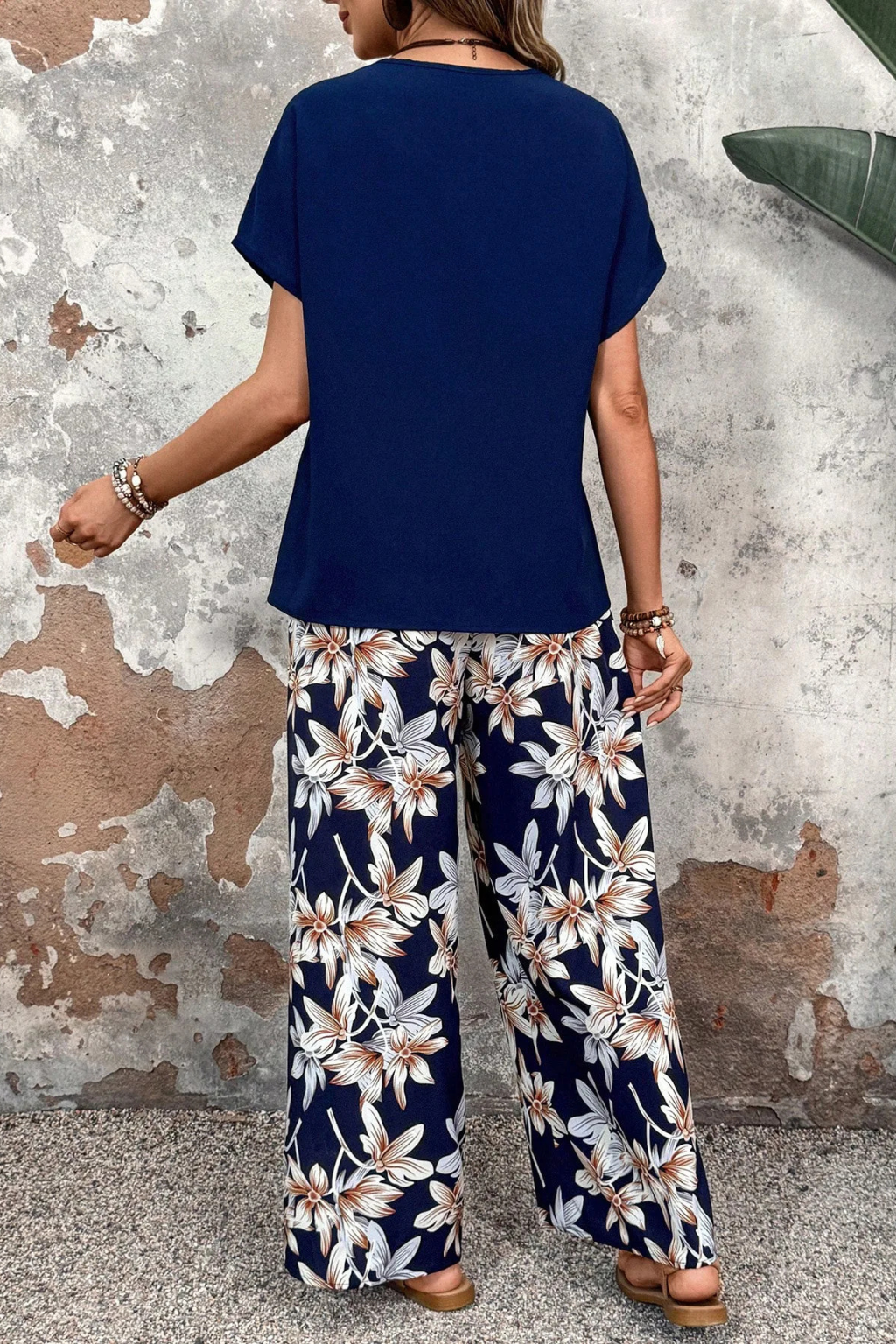 Daniela | Conjunto Floral de Dos Piezas con Pantalón de Pierna Ancha