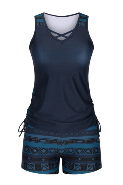 Traje de baño tankini de dos piezas con short de cintura alta de la marca Vera Serrat, en colores y diseño sin título.
