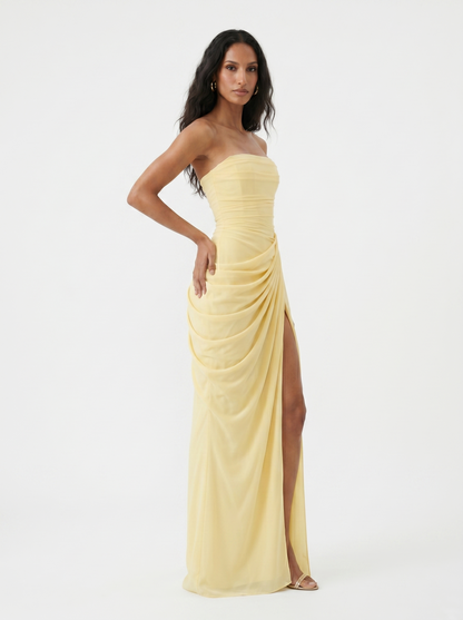 Vestido Largo de Fiesta con Corsé y Abertura Lateral