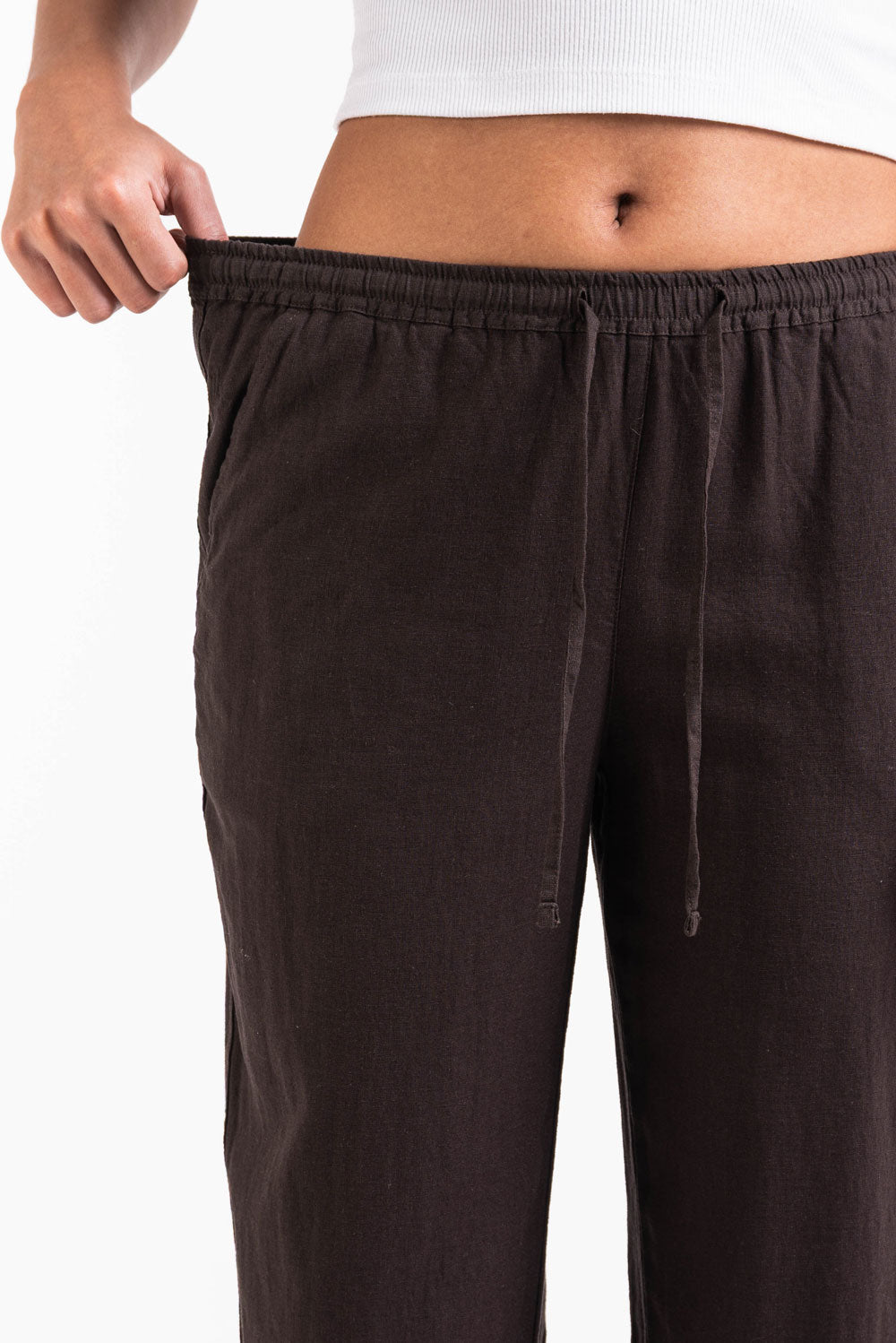 Pantalón de lino de tiro medio MADLADY, pantalones cómodos y elegantes para mujer, en color neutro.