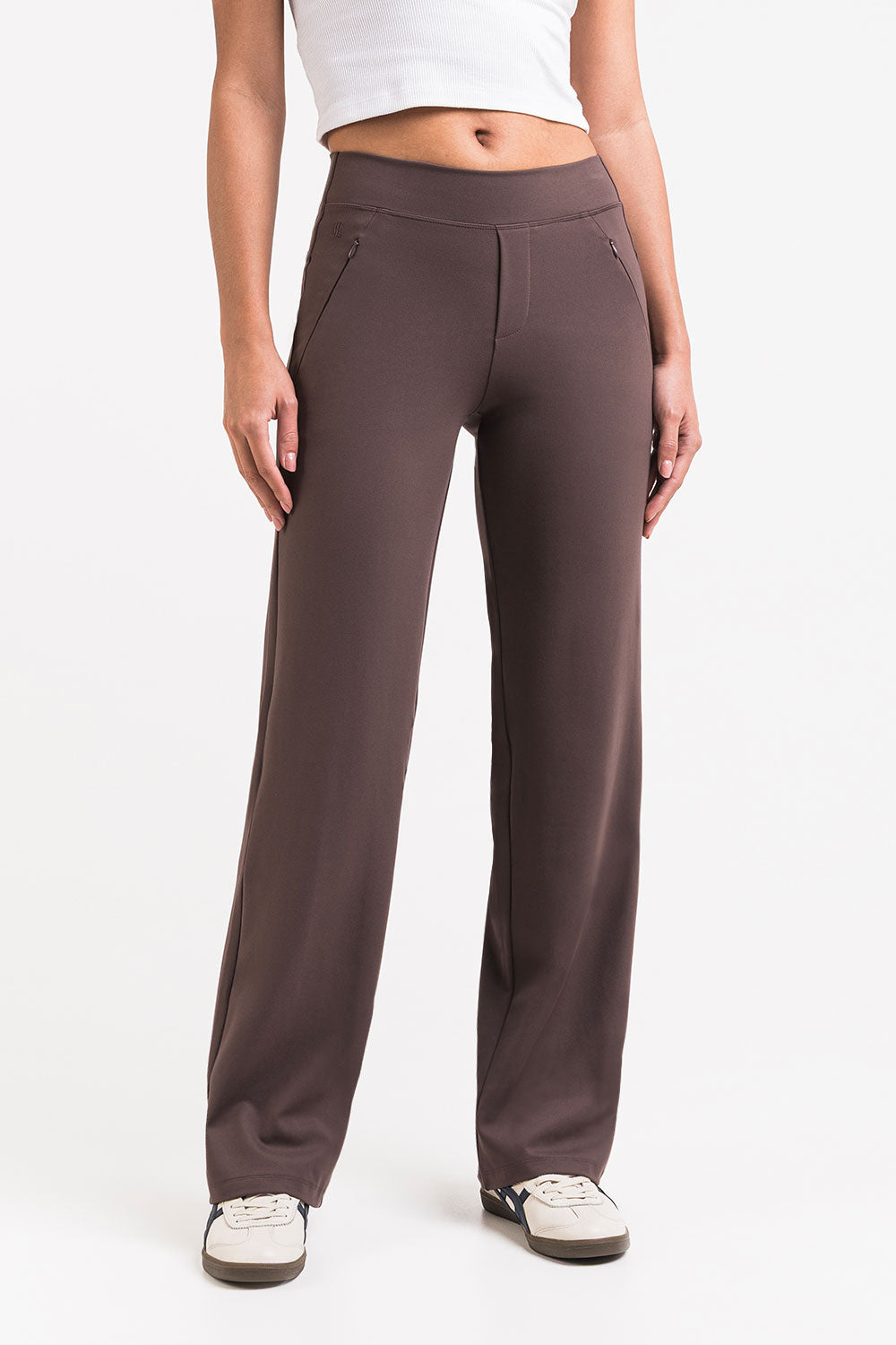 Pantalón elástico de tiro medio MADLADY en color gris, con cintura ajustada y diseño cómodo para uso diario.