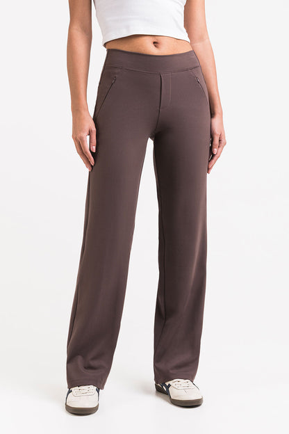 Pantalón elástico de tiro medio MADLADY en color gris, con cintura ajustada y diseño cómodo para uso diario.