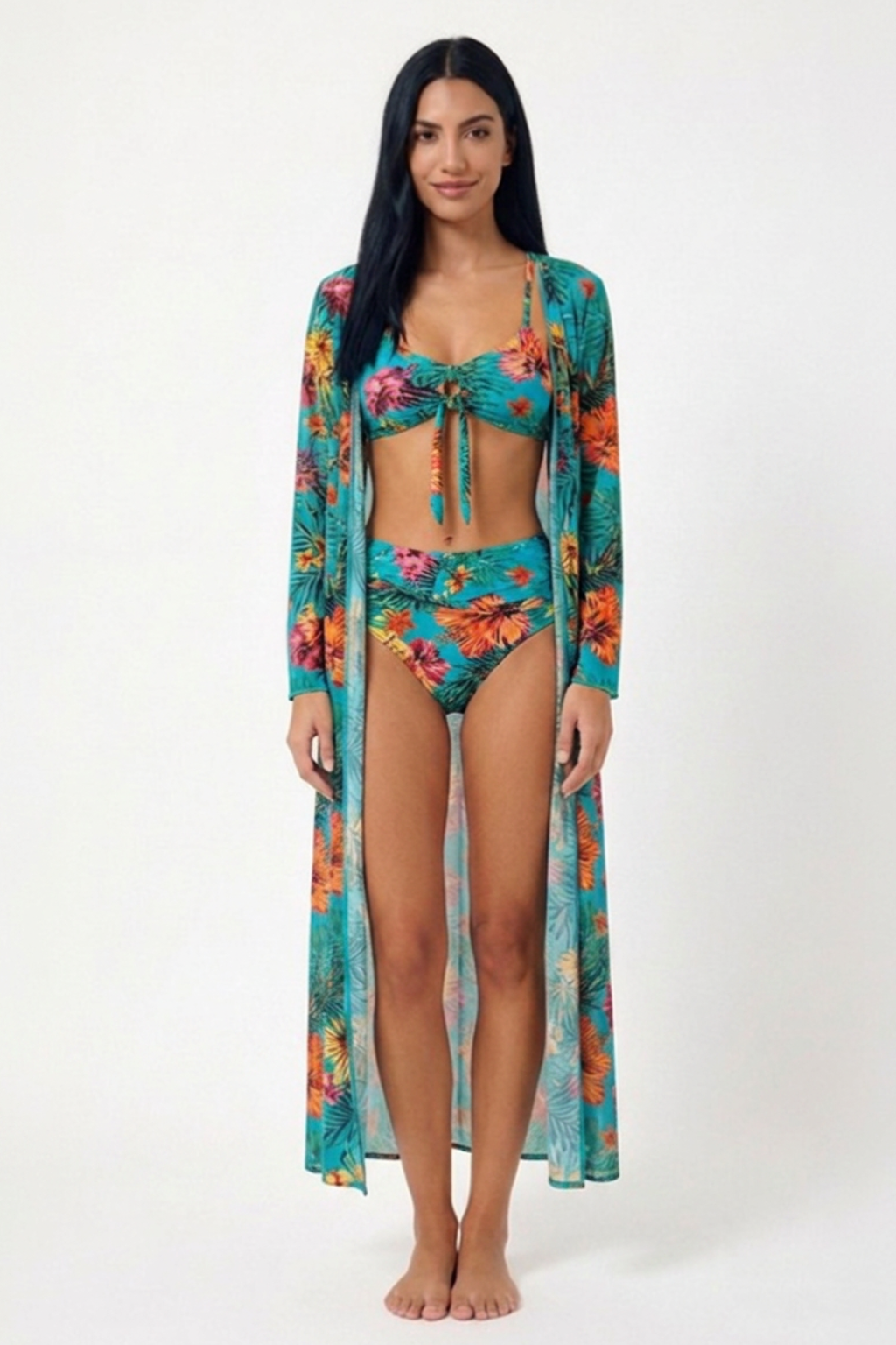 Bikini Tropical de 3 Piezas con Kimono