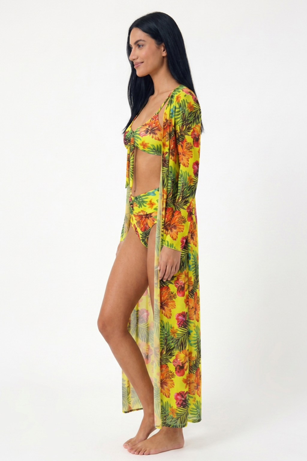 Bikini Tropical de 3 Piezas con Kimono