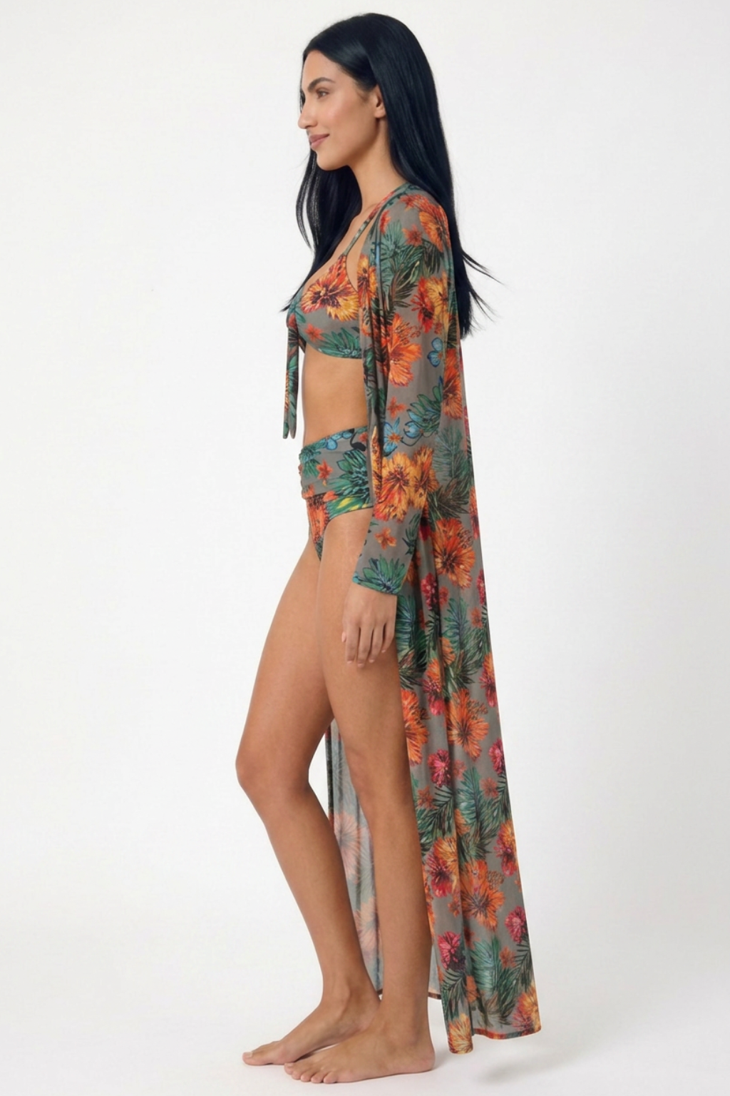 Bikini Tropical de 3 Piezas con Kimono