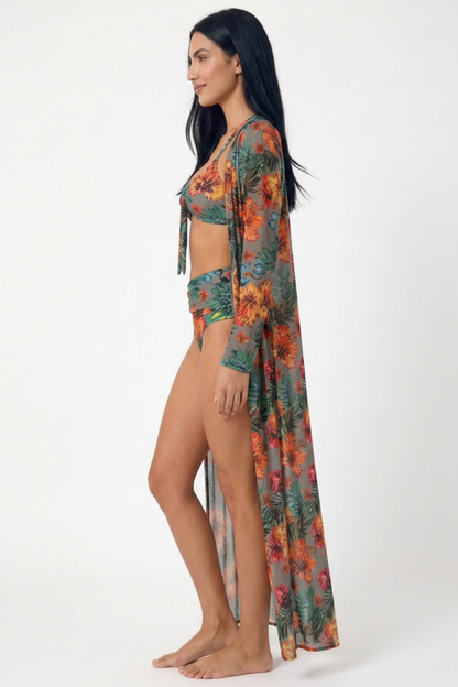 Bikini Tropical de 3 Piezas con Kimono