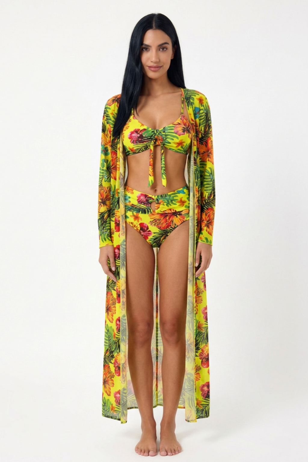 Bikini Tropical de 3 Piezas con Kimono