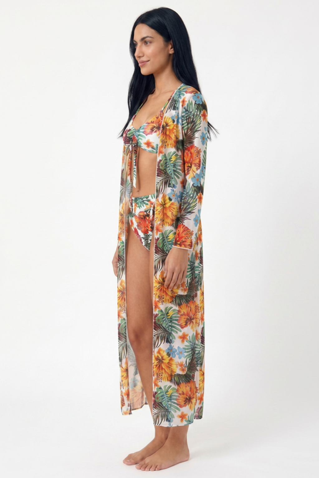 Bikini Tropical de 3 Piezas con Kimono
