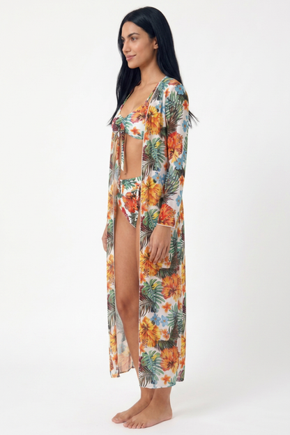 Bikini Tropical de 3 Piezas con Kimono