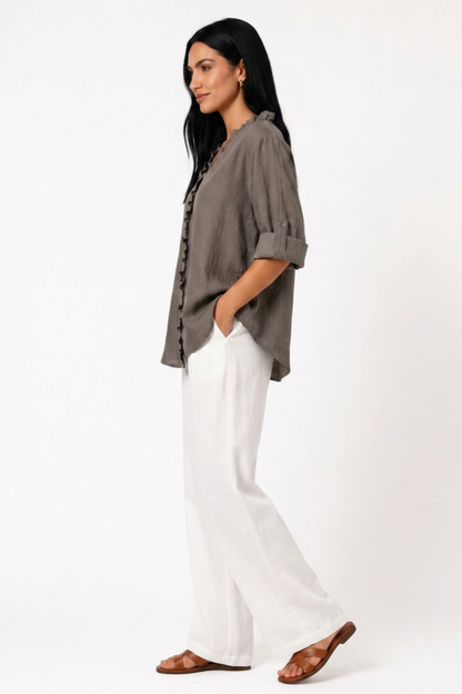 Sanela | Camisa de Algodón y Lino con Volantes