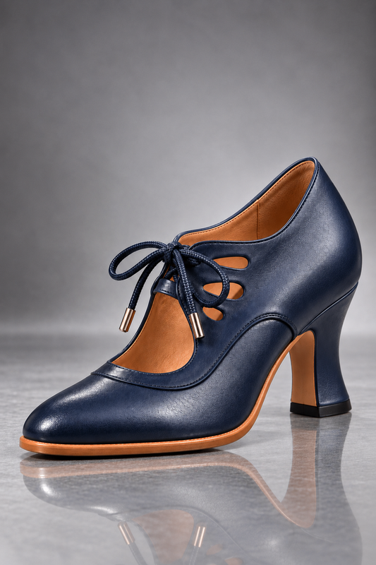 Audrey | Zapatos de Tacón Vintage de Cuero con Cordones
