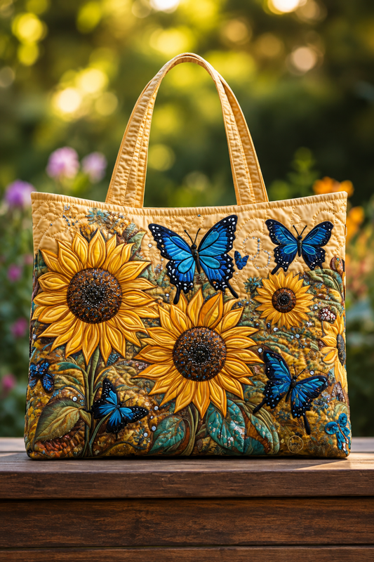 Abril | Bolso Acolchado de Girasoles y Mariposas Azules - Vera Serrat