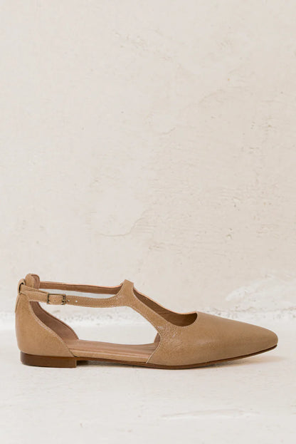 Bailarina plana de piel nude Celine de la marca Ganzitos, vista lateral, calzado femenino elegante y cómodo.