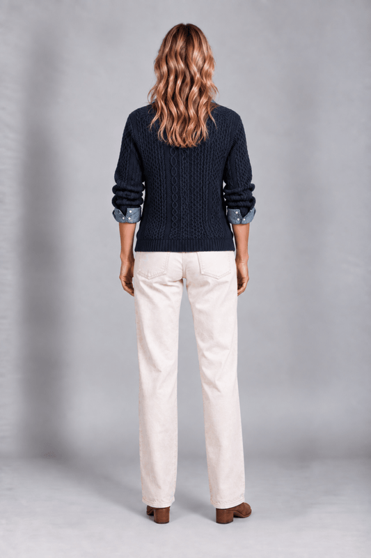 Cárdigan de Punto Trenzado con Detalles Denim - Vera Serrat