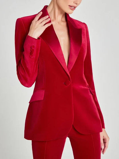 Blazer de Terciopelo Rojo con Solapas de Pico