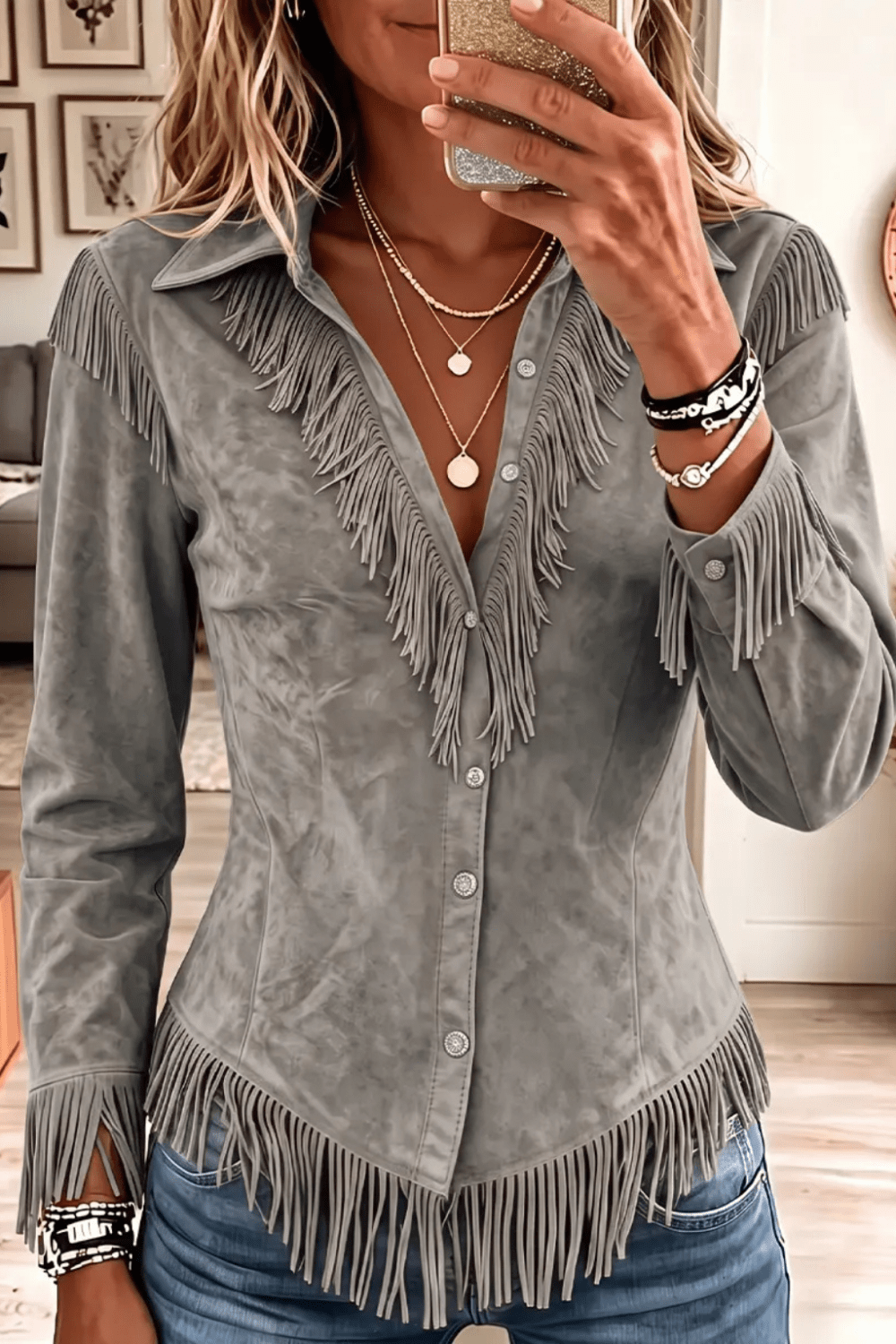 Jacinta | Camisa de Efecto Ante con Flecos - Vera Serrat
