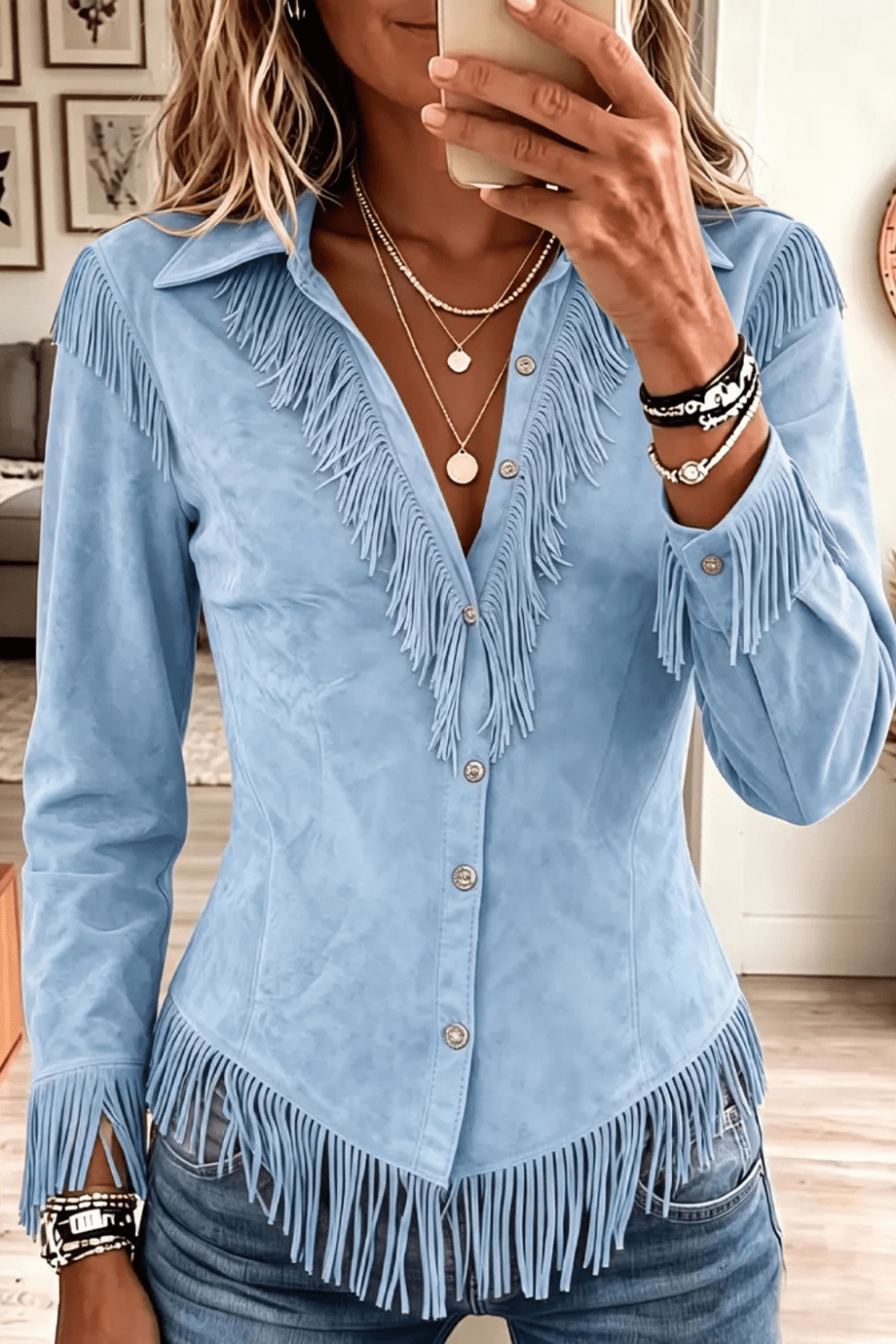 Jacinta | Camisa de Efecto Ante con Flecos - Vera Serrat