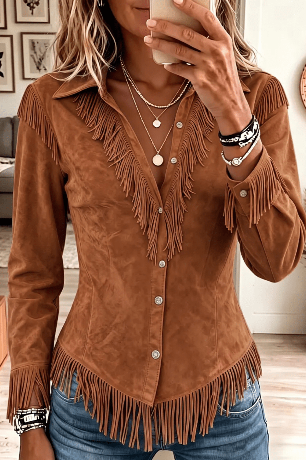 Jacinta | Camisa de Efecto Ante con Flecos - Vera Serrat